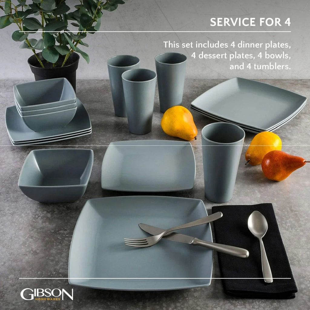 16 Piece Melamine Dinnerware Set Plates, Bowls, & Cups (Open Box)